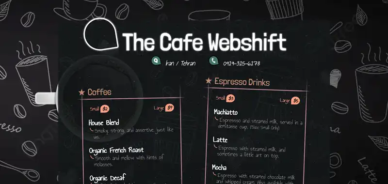 سورس کد منو کافه و رستوران با html , css